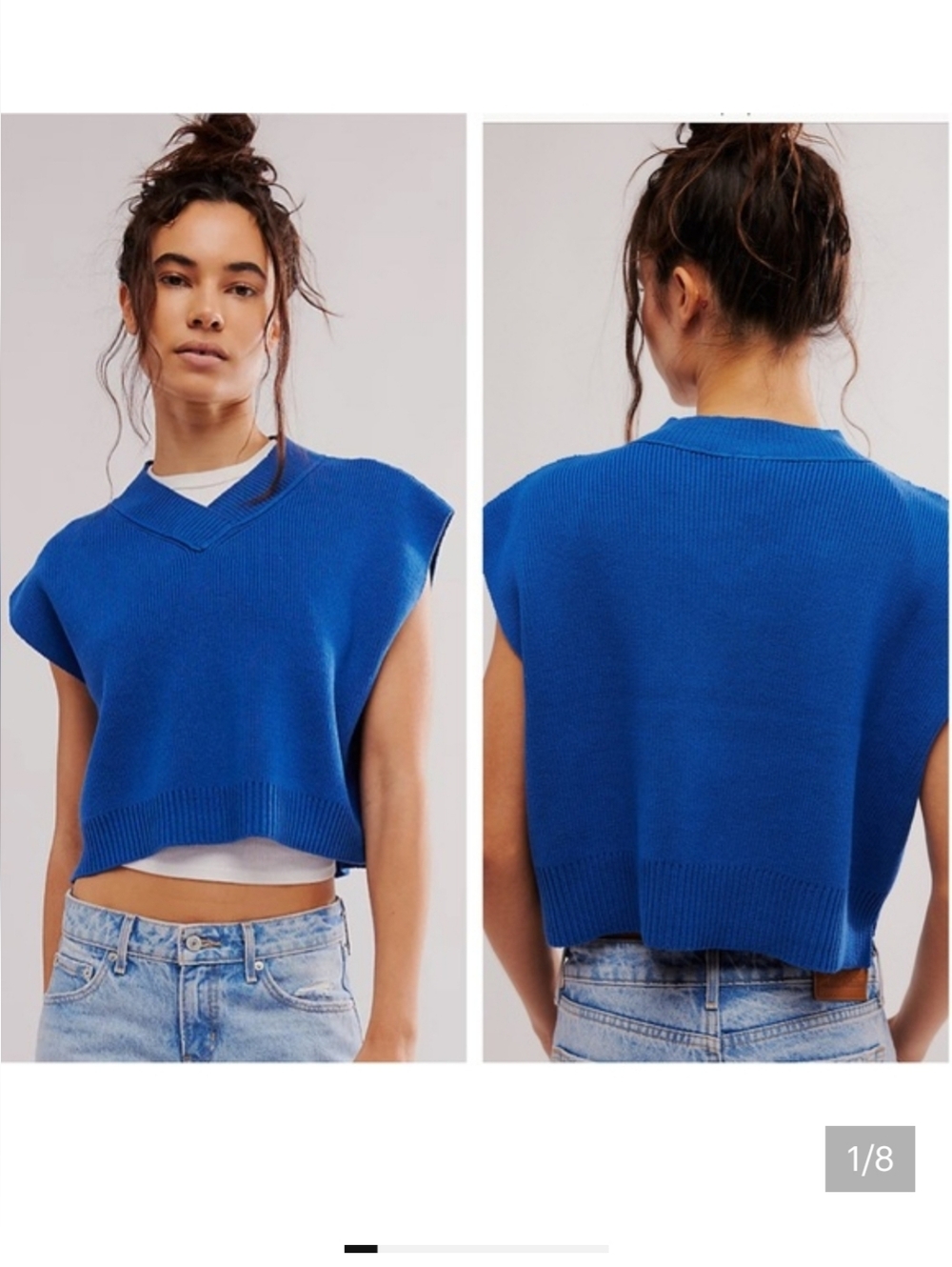 Free People Royal Blue V-Neck Knit Sweater Vest